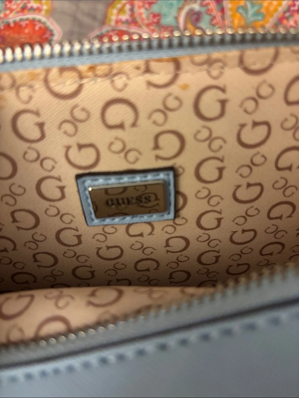 GUESS Slate Gray Saffiano Crossbody Bag with Gold Hardware